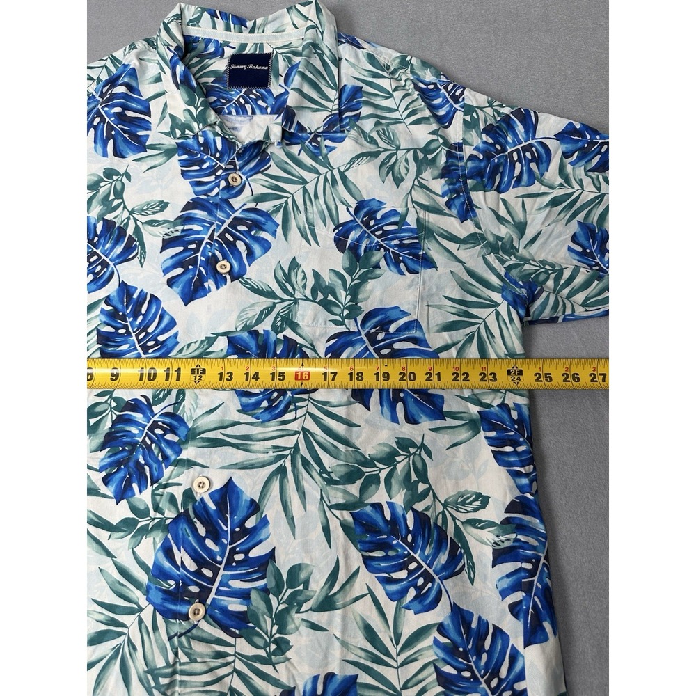 Tommy Bahama 100% Silk Hawaiian Shirt XXL Blue White Leaf Pattern Vacation - Picture 8 of 11